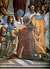 La Renaissance en Italie 1509-1511 Raphael L'ecole d'Athenes detail Bramante en Euclide en arriere-plan l'humoriste Pietro Bembo.jpg